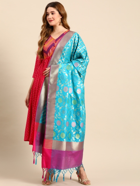 

Banarasi Style Blue & Purple Woven Design Dupatta with Zari