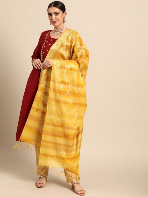 

Banarasi Style Yellow Ethnic Motifs Woven Design Cotton Silk Dupatta