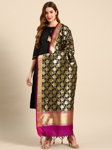 

Banarasi Style Black & Gold-Toned Woven Design Dupatta with Zari
