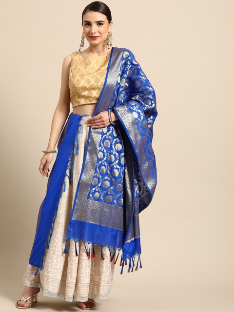 

Banarasi Style Blue Woven Design Dupatta with Zari