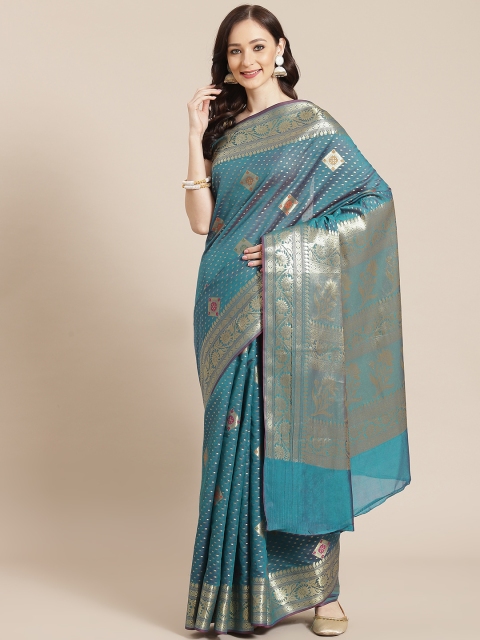 

Banarasi Style Blue Ethnic Motifs Silk Blend Banarasi Saree