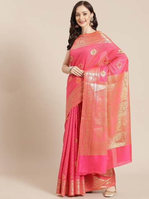 

Banarasi Style Pink Ethnic Motifs Silk Blend Banarasi Saree