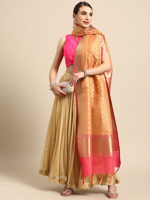 

Banarasi Style Peach-Coloured Ethnic Motifs Woven Design Dupatta with Zari