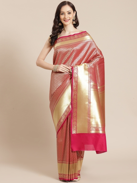 

Banarasi Style Pink & Golden Ethnic Motifs Silk Blend Banarasi Saree