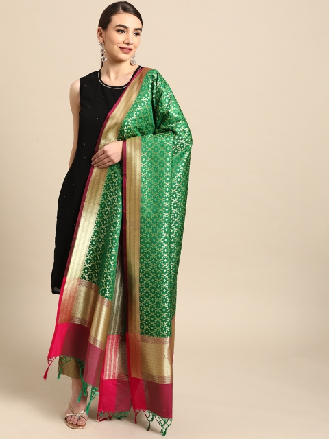 

Banarasi Style Green & Gold-Toned Woven Design Dupatta with Zari