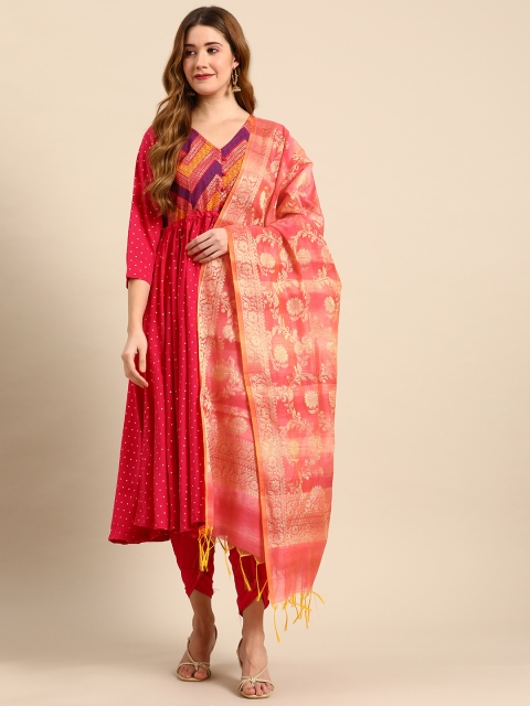 

Banarasi Style Pink Woven Design Cotton Silk Dupatta with Zari