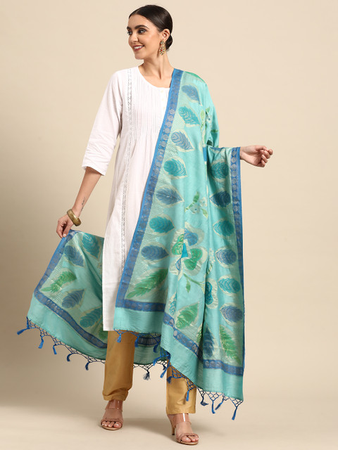 

Banarasi Style Blue & Green Woven Design Pure Silk Dupatta with Zari