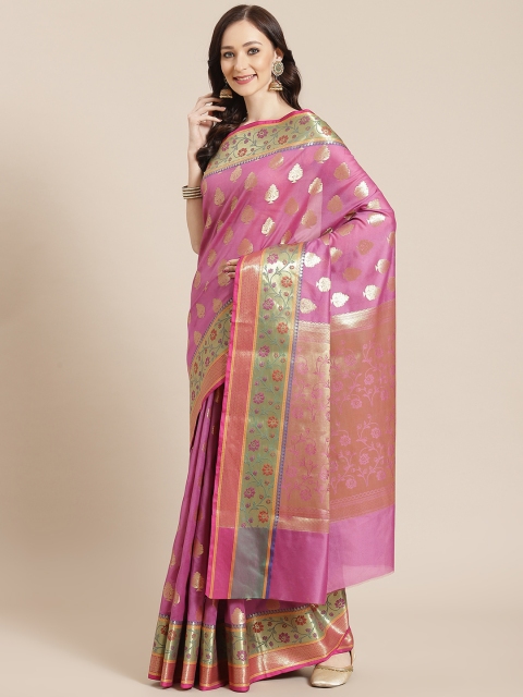 

Banarasi Style Lavender Ethnic Motifs Silk Blend Banarasi Saree