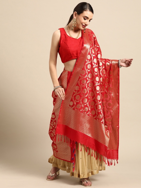 

Banarasi Style Red & Gold-Toned Woven Design Dupatta with Zari