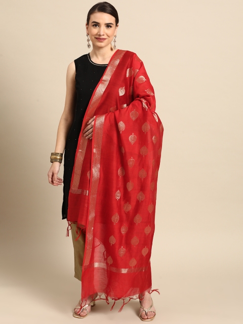 

Banarasi Style Red Ethnic Motifs Woven Design Cotton Silk Dupatta with Zari