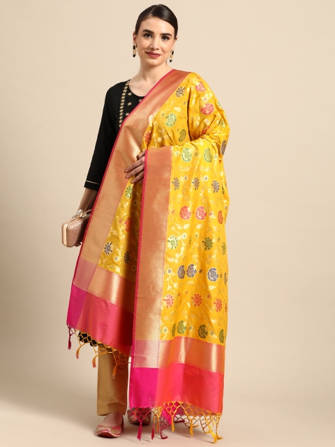 

Banarasi Style Yellow Woven Design Pure Silk Dupatta with Zari