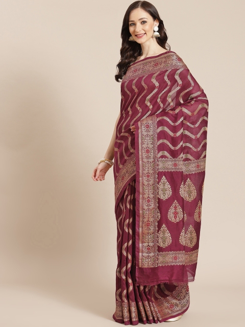 

Banarasi Style Women Maroon & Golden Ethnic Motifs Banarasi Saree