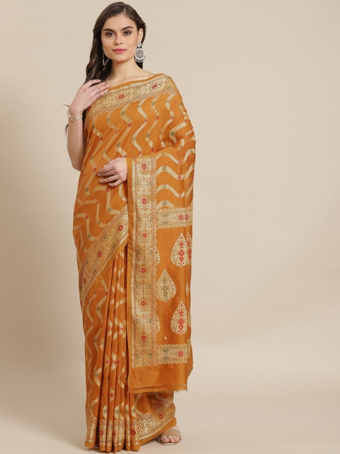 

Banarasi Style Women Mustard & Golden Silk Cotton Zari Woven Design Banarasi Saree