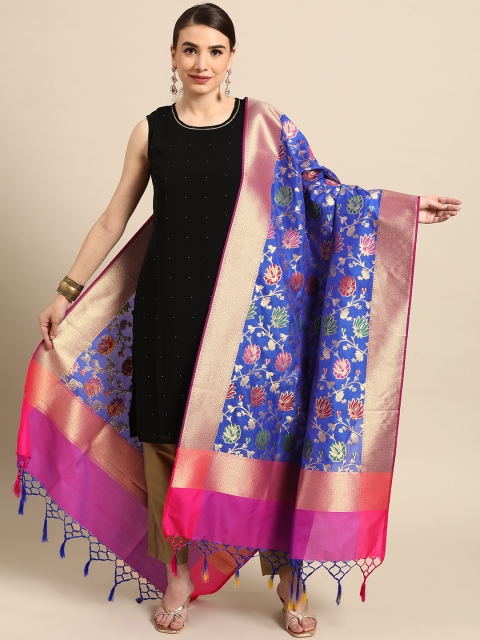 

Banarasi Style Blue Woven Design Dupatta with Zari
