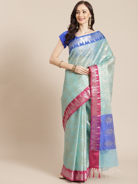 

Banarasi Style Blue Ethnic Motifs Silk Cotton Banarasi Saree