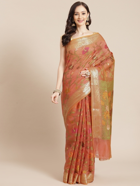 

Banarasi Style Women Peach-Coloured & Orange Ethnic Motifs Banarasi Saree