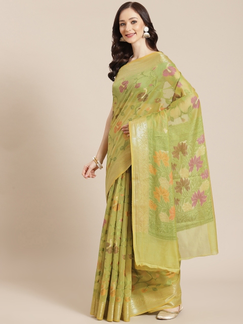 

Banarasi Style Women Green & Pink Ethnic Motifs Banarasi Saree
