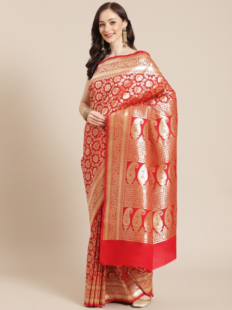 

Banarasi Style Red Floral Silk Blend Banarasi Saree