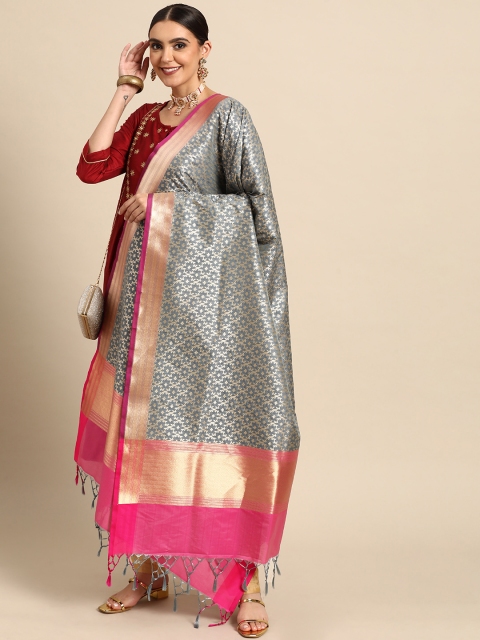 

Banarasi Style Grey Woven Design Dupatta with Zari