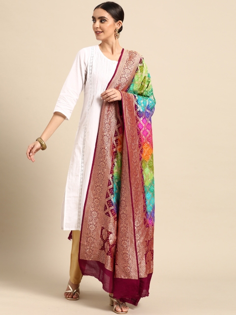 

Banarasi Style Multicoloured Woven Design Pure Silk Bandhani Dupatta with Zari, Multi