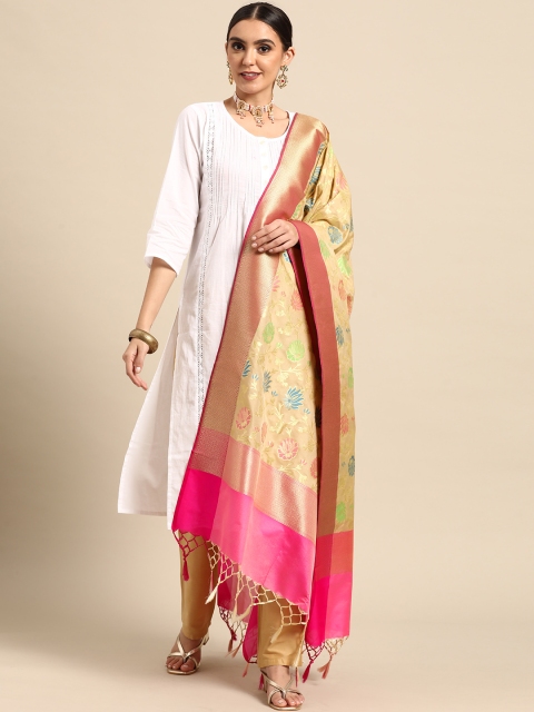 

Banarasi Style Beige Woven Design Dupatta with Zari