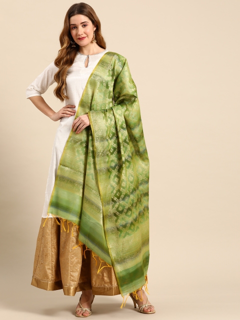 

Banarasi Style Green Woven Design Cotton Silk Dupatta with Zari