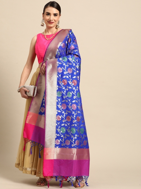 

Banarasi Style Blue Woven Design Dupatta with Zari