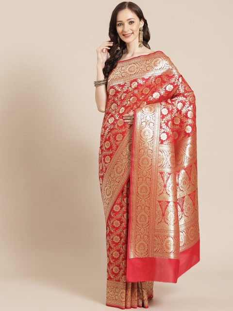 

Banarasi Style Women Red & Golden Ethnic Motifs Banarasi Saree