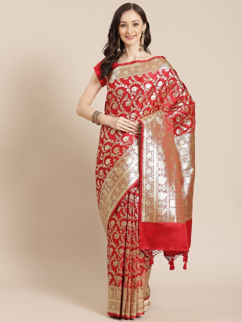 

Banarasi Style Red Floral Silk Blend Banarasi Saree