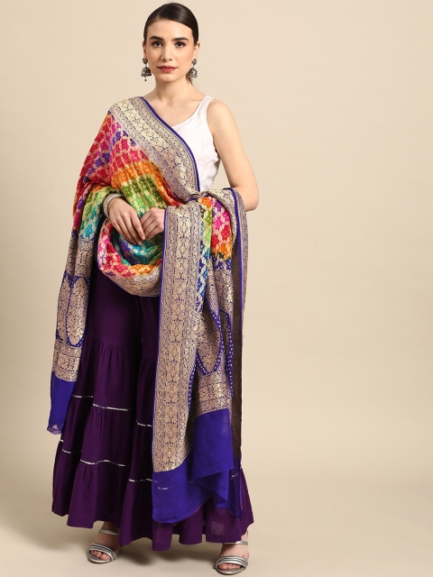 

Banarasi Style Multicoloured Woven Design Pure Silk Bandhani Dupatta with Zari, Multi