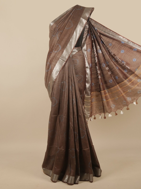 

Pothys Brown & Silver-Toned Zari Jute Cotton Saree