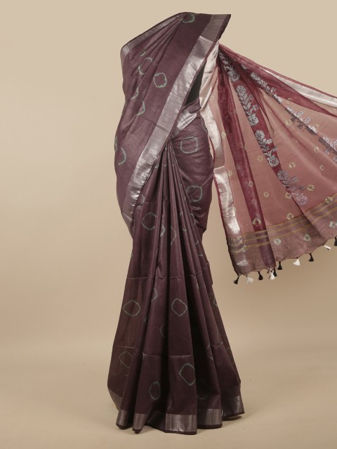 

Pothys Burgundy Bandhani Printed Jute Cotton Saree