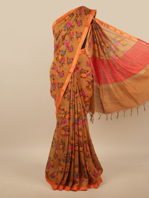 

Pothys Mustard & Pink Floral Linen Blend Saree