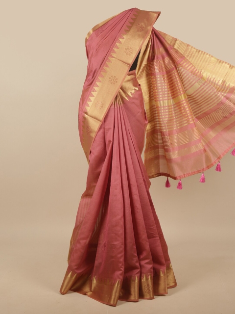

Pothys Pink & Gold-Toned Ethnic Motifs Beads and Stones Saree