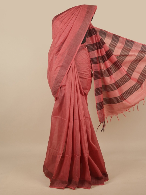 

Pothys Peach-Coloured & Brown Jute Silk Saree