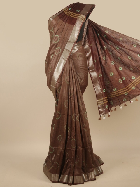 

Pothys Brown & Gold-Toned Tie and Dye Zari Jute Cotton Saree