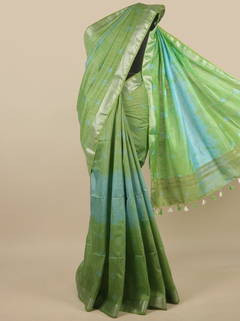 

Pothys Green & Blue Bandhani Zari Jute Cotton Saree