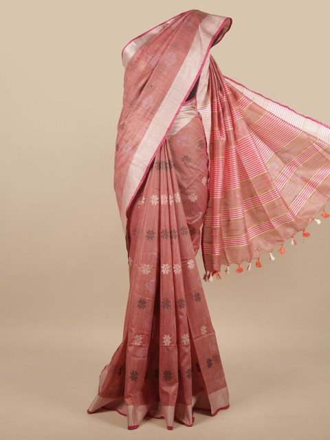 

Pothys Pink Floral Zari Jute Cotton Saree