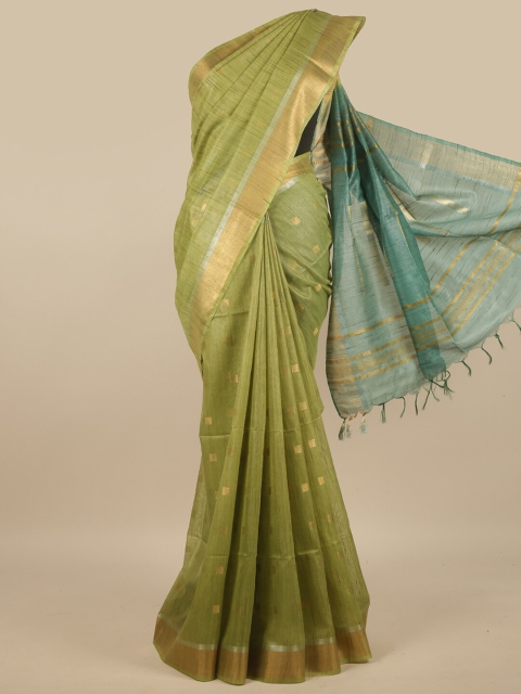 

Pothys Green & Gold-Toned Woven Design Zari Jute Cotton Saree