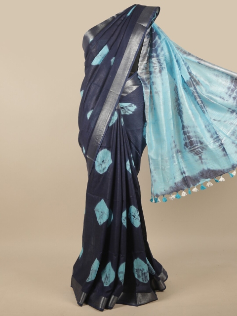 

Pothys Blue & Silver-Toned Tie and Dye Zari Jute Cotton Saree