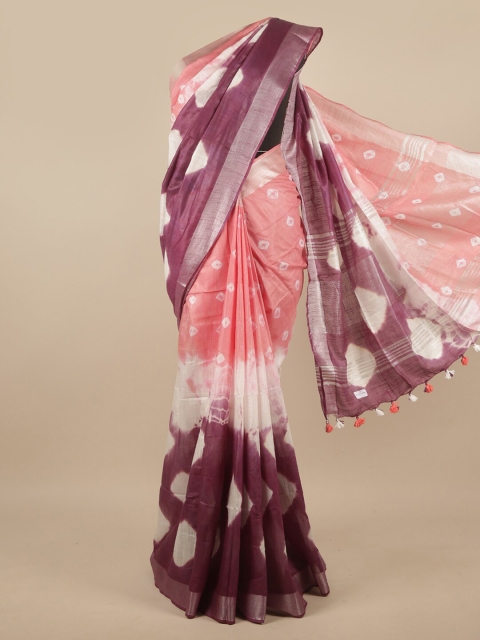 

Pothys Pink & Purple Tie and Dye Zari Linen Blend Saree