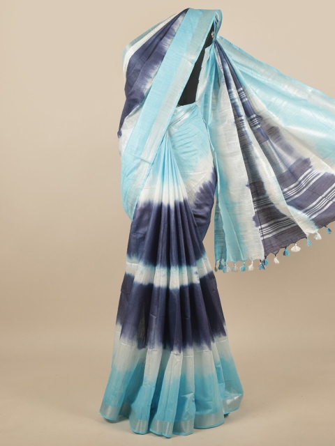 

Pothys Blue & White Tie and Dye Zari Linen Blend Saree