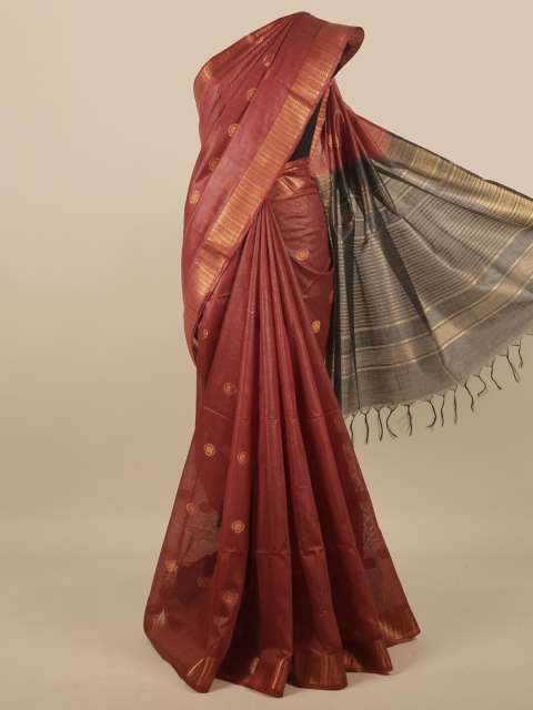 

Pothys Rust & Grey Floral Zari Jute Cotton Saree
