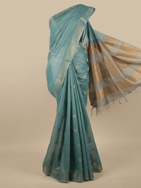 

Pothys Blue & Gold-Toned Ethnic Motifs Zari Jute Cotton Saree