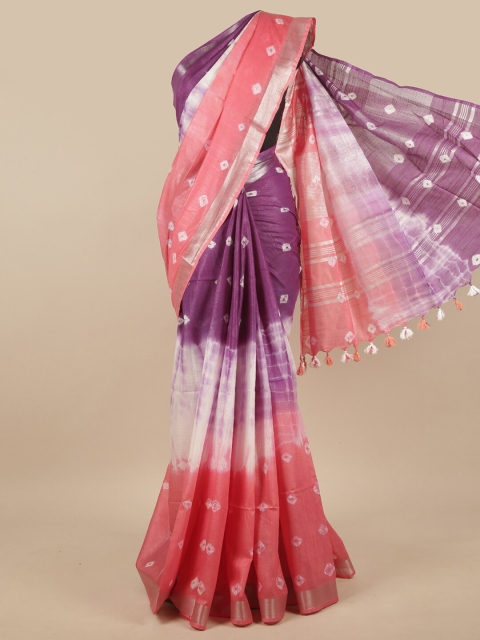 

Pothys Pink & Purple Bandhani Zari Linen Blend Saree