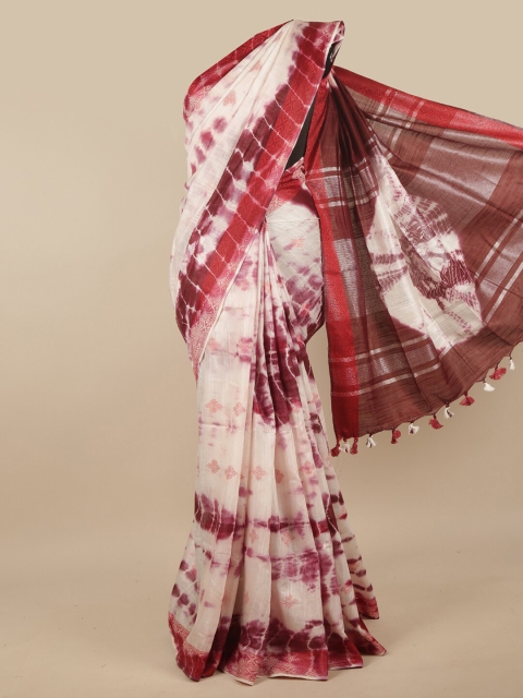 

Pothys Off White & Maroon Tie & Dye Jute Cotton Saree