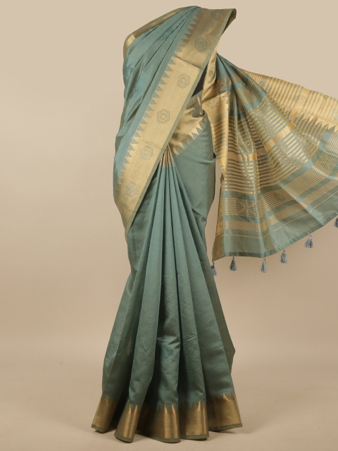 

Pothys Green & Gold-Toned Beads and Stones Saree