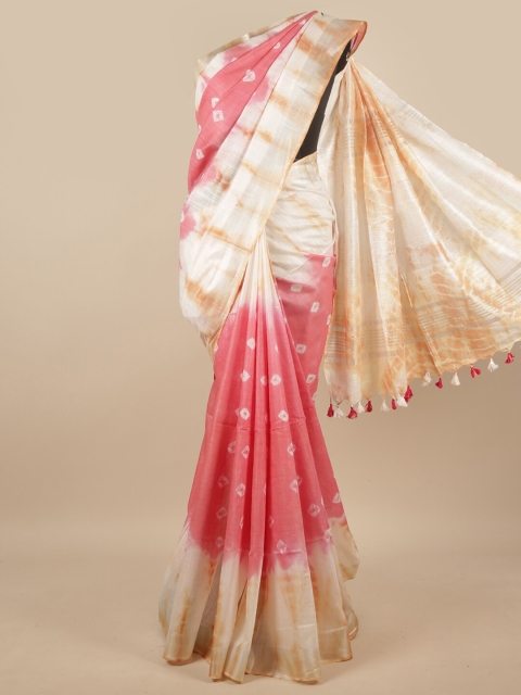 

Pothys Pink & Orange Zari Linen Blend Saree