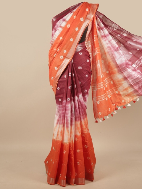 

Pothys Orange & White Bandhani Zari Linen Blend Saree