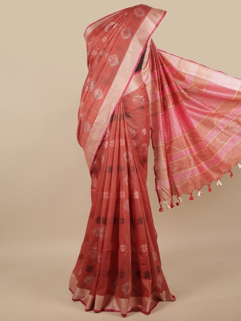 

Pothys Rust & Silver-Toned Bandhani Zari Jute Cotton Saree